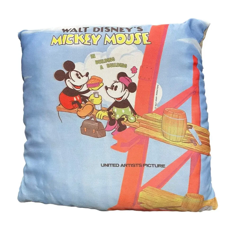 Vintage 1960s Disney Mickey Mouse Pillow Building A Building Throw RARE READ